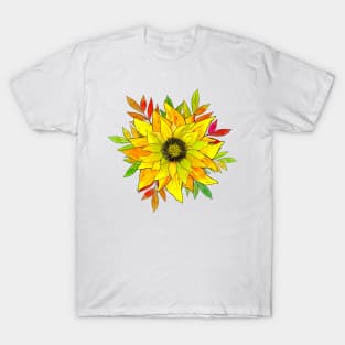 Sunflower and Autumn Leafs T-Shirt